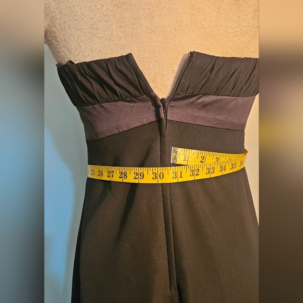 Black Strapless Dress. Satin Waist. Asymmetrical Hemline. Size Small - Picture 6 of 8
